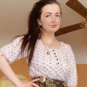 Cottage Core Patterned Cold Shoulder Top